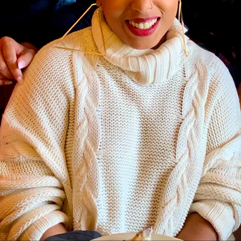 Cream Turtleneck Crop Top Sweater